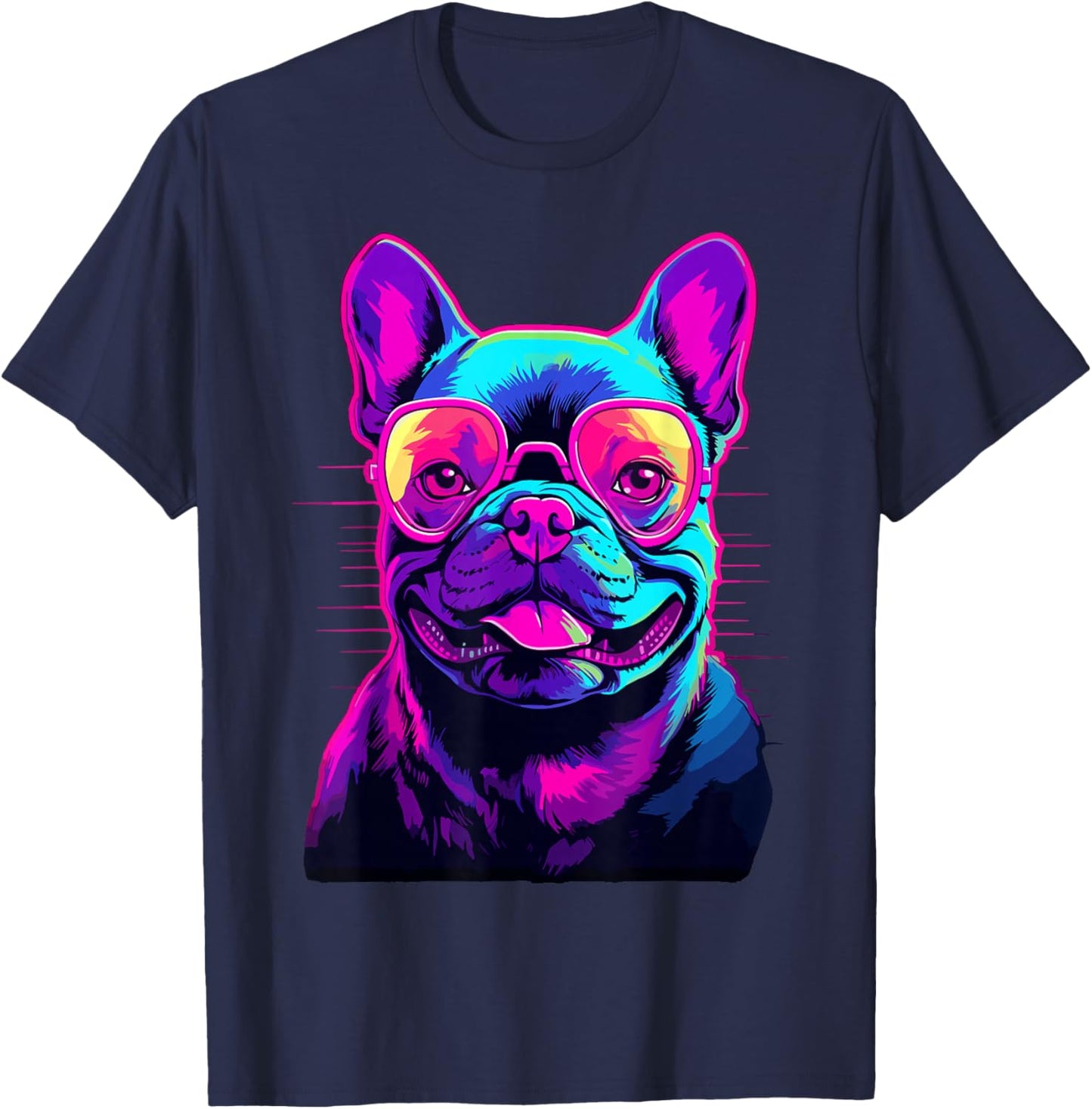 French Bulldog Synthwave Vaporwave T-Shirt - T-Shirt | Navy