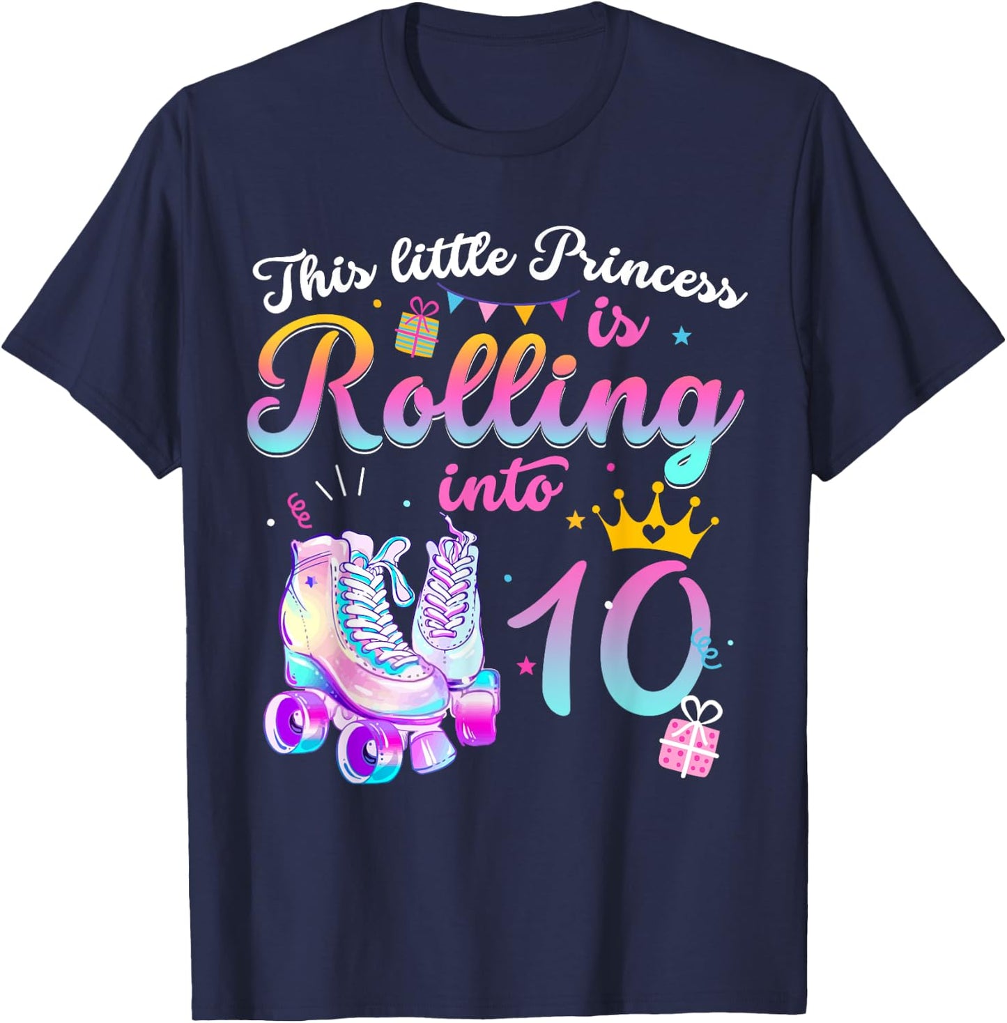 Roller Skate 10th Birthday Shirt 10 Year Old Girl Party Gift T-Shirt - T-Shirt | Navy