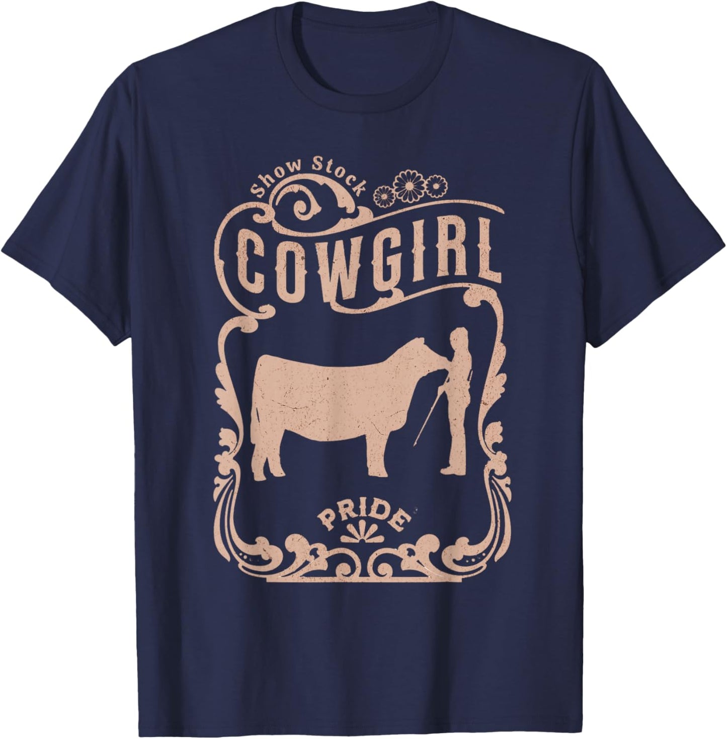 Show Stock Beef Show Cow Showmanship Cowgirl with Show Steer T-Shirt - T-Shirt | Navy