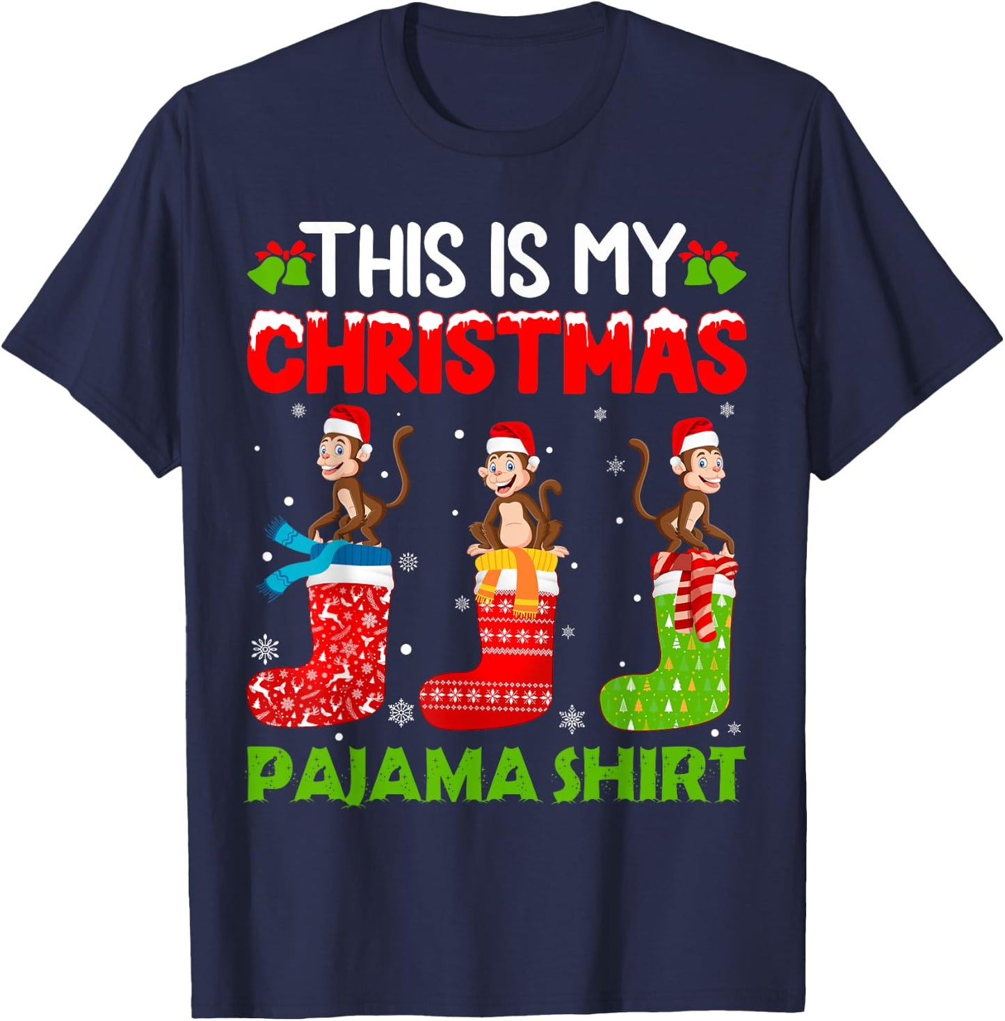 Monkey in Xmas Socks This is My Monkey Christmas Pajama T-Shirt - T-Shirt | Navy