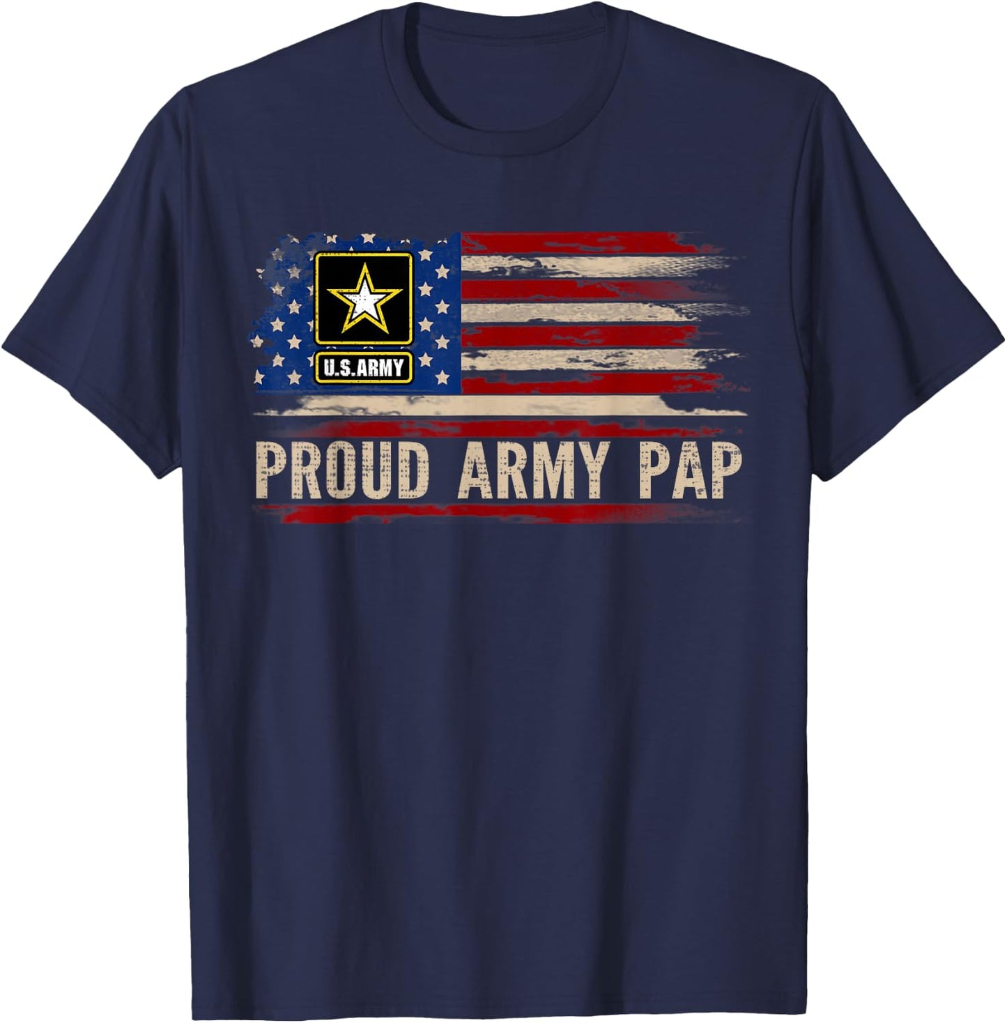 Vintage Proud Army Pap American Flag Veteran Gift T-Shirt - T-Shirt | Navy