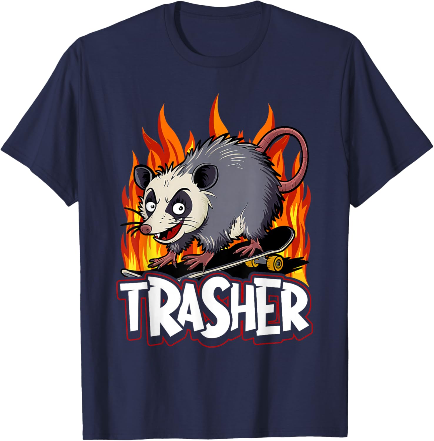 Opossum Skateboard Trasher Funny Possum Skater Men Boys Kids T-Shirt - T-Shirt | Navy