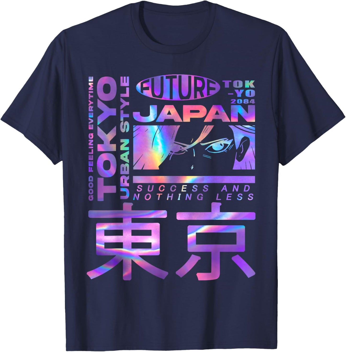 Japanese Cyberpunk Tokyo Anime Girl Eyes Vaporwave Aesthetic T-Shirt - T-Shirt | Navy