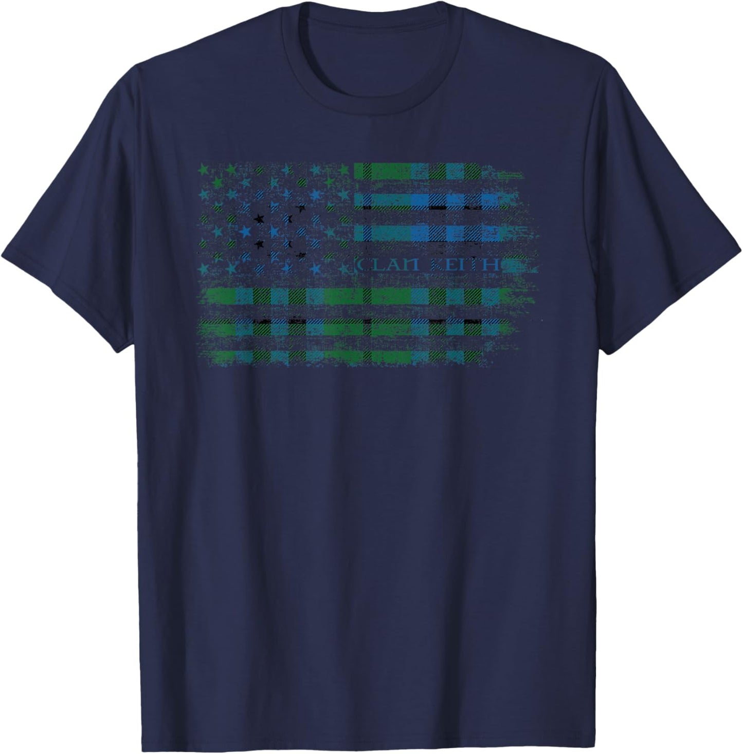 Clan Keith Scottish tartan US flag kilt Scotland T-Shirt - T-Shirt | Navy