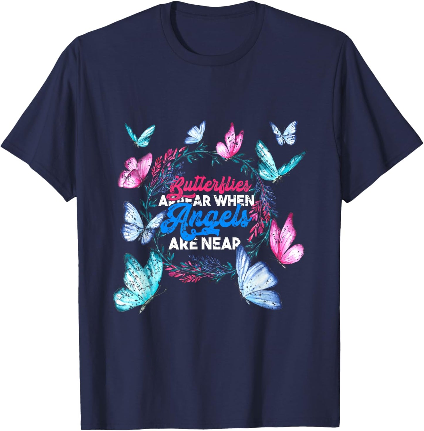 Pretty Butterfly Design Women's Butterfly - Black, Small T-Shirt - T-Shirt | Navy
