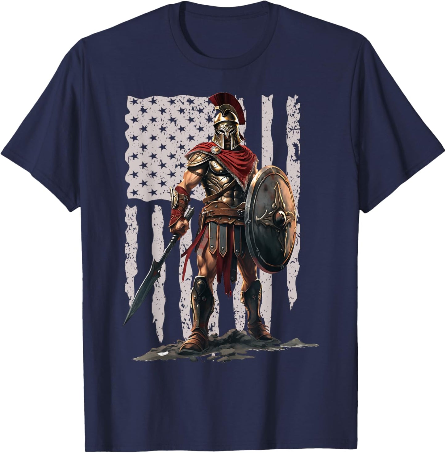 Spartan American Flag Patriotic USA Workout T-Shirt - T-Shirt | Navy