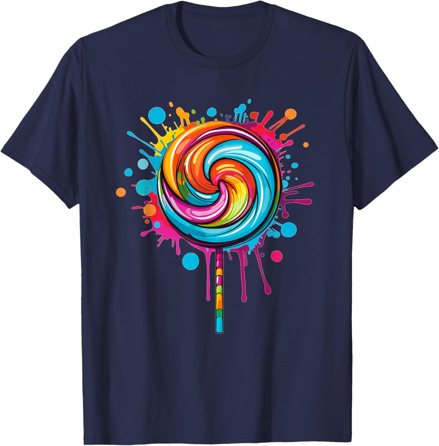Vibrant Lollipop Swirl Colour Explosion T-Shirt - T-Shirt | Navy