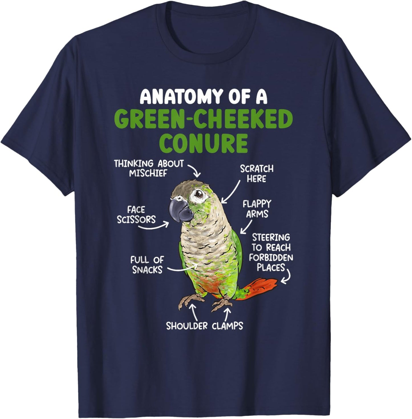 Anatomy Of A Green Cheeked Conure Parrot Bird Conure T-Shirt - T-Shirt | Navy