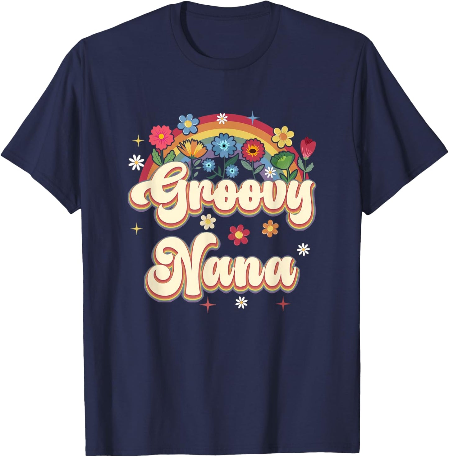 Groovy Nana Retro Hippie Peace Sign Floral Mothers Day T-Shirt - T-Shirt | Navy