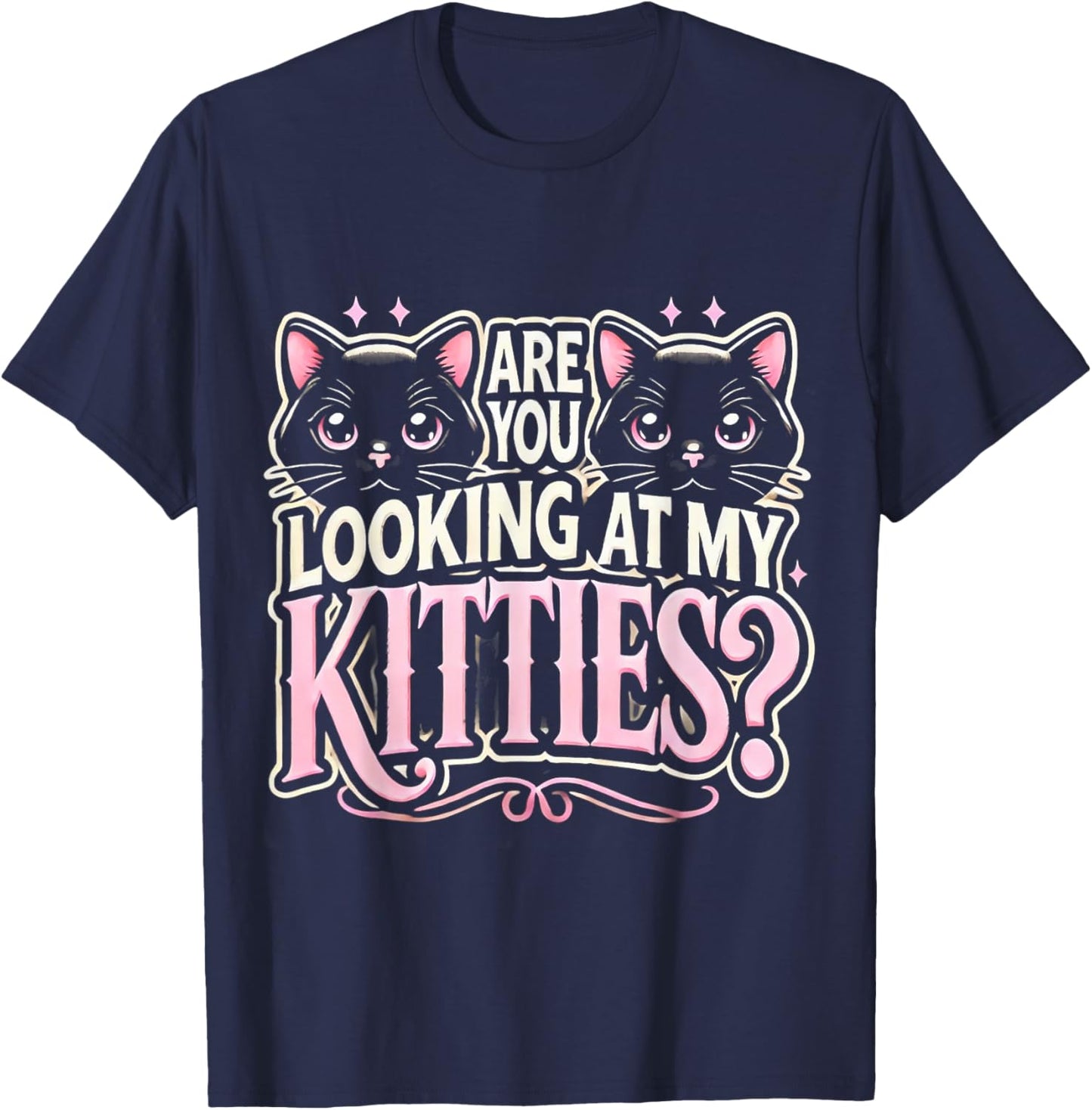 LT862-Looking At My Kitties Cute Cat Lover Funny Pet T-Shirt - T-Shirt | Navy