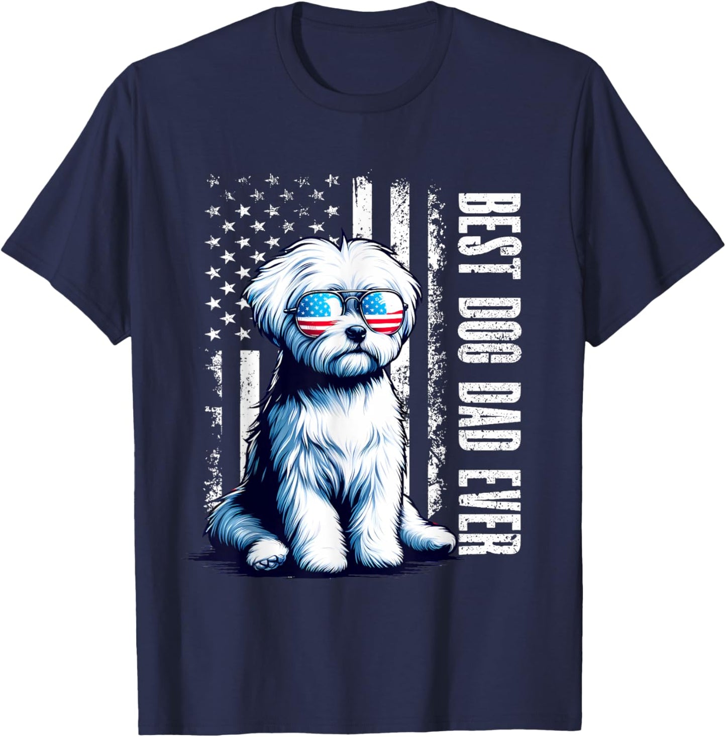Vintage Best Dog Dad Ever Maltese Dog American Flag Outfit Women T-Shirt - T-Shirt | Navy