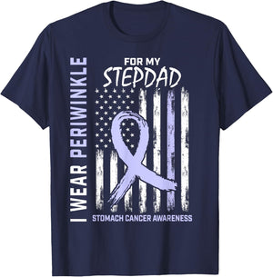 Wear Periwinkle For My Stepdad Stomach Cancer Awareness Flag T-Shirt - T-Shirt | Navy