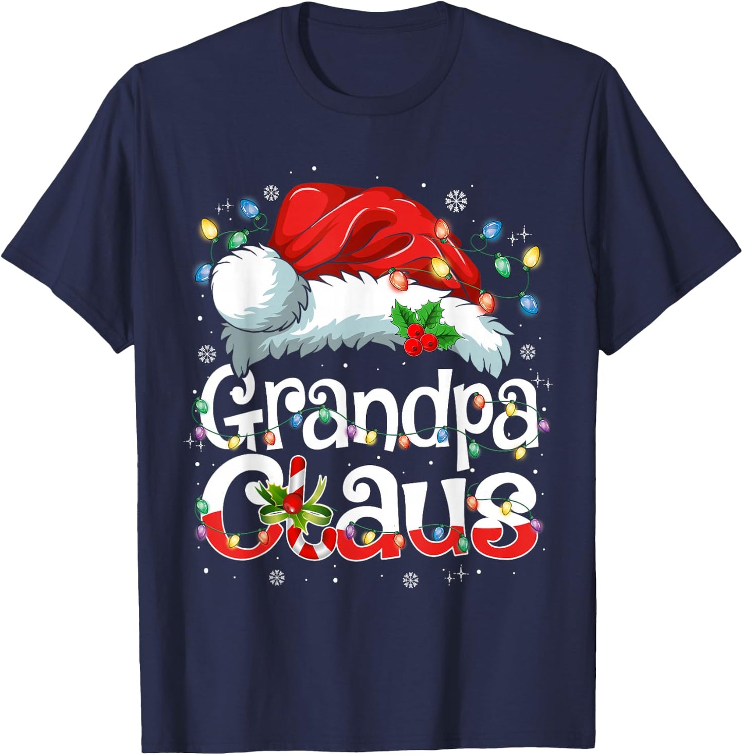 Grandpa Claus Shirt Christmas Lights Pajama Family Matching T-Shirt - T-Shirt | Navy