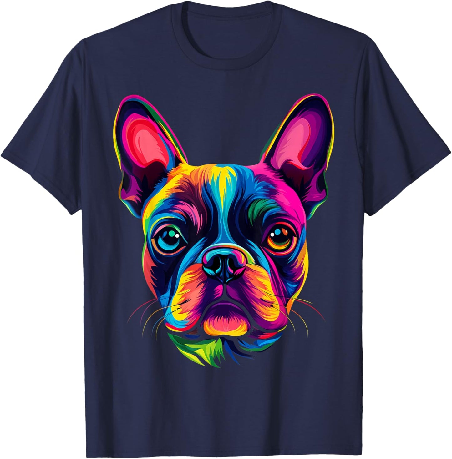 Colorful Boston Terrier Face Cute Dog Lover Men Women Black T-Shirt - T-Shirt | Navy