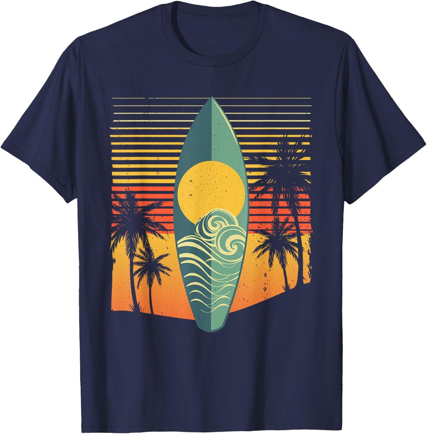 Cool Surfboard Women Surfer Retro Surf Sunset Beach T-Shirt - T-Shirt | Navy