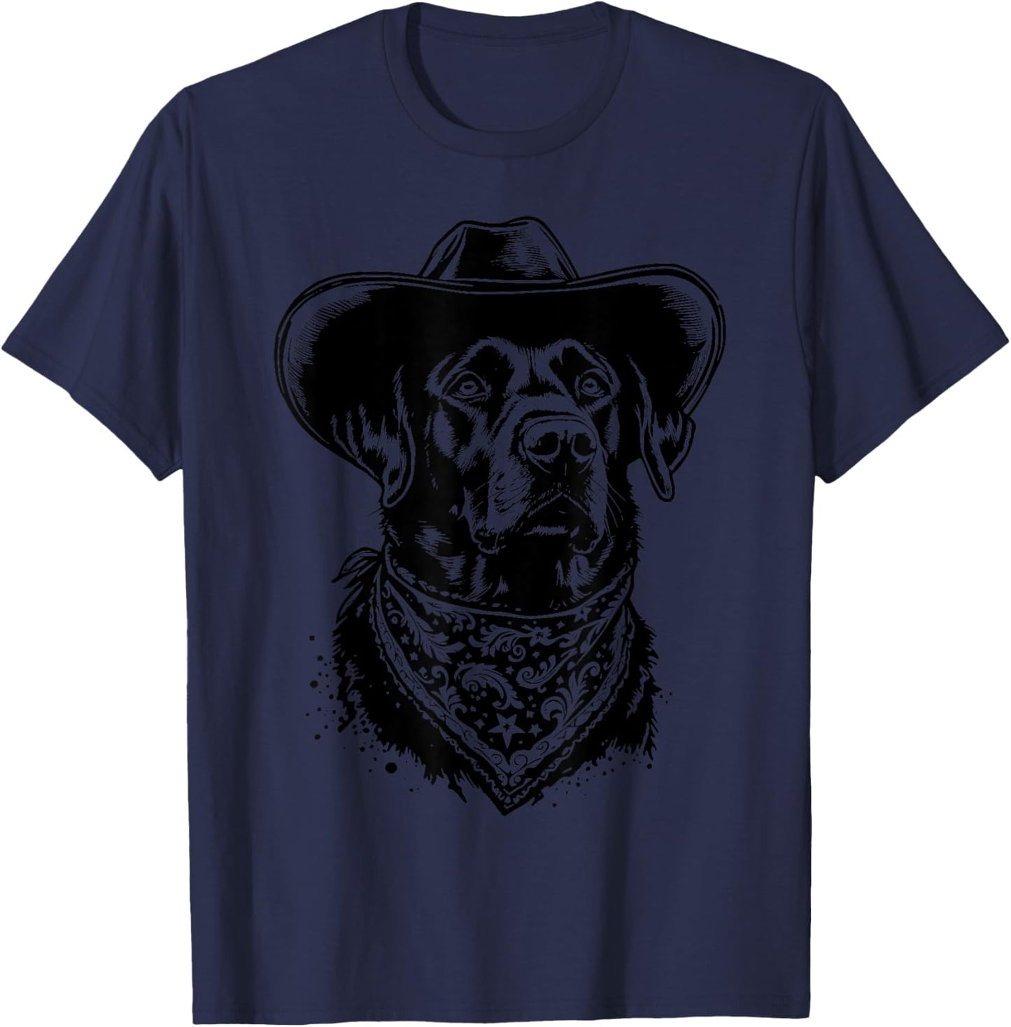 Retro Western Black Labrador Cowboy Hat and Bandana T-Shirt - T-Shirt | Navy