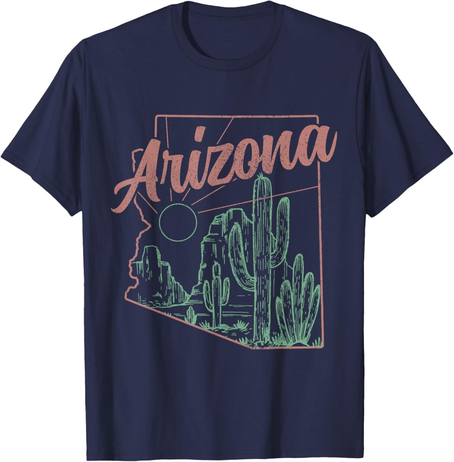 Arizona AZ Pride State Map Cactus Desert Vintage T-Shirt - T-Shirt | Navy