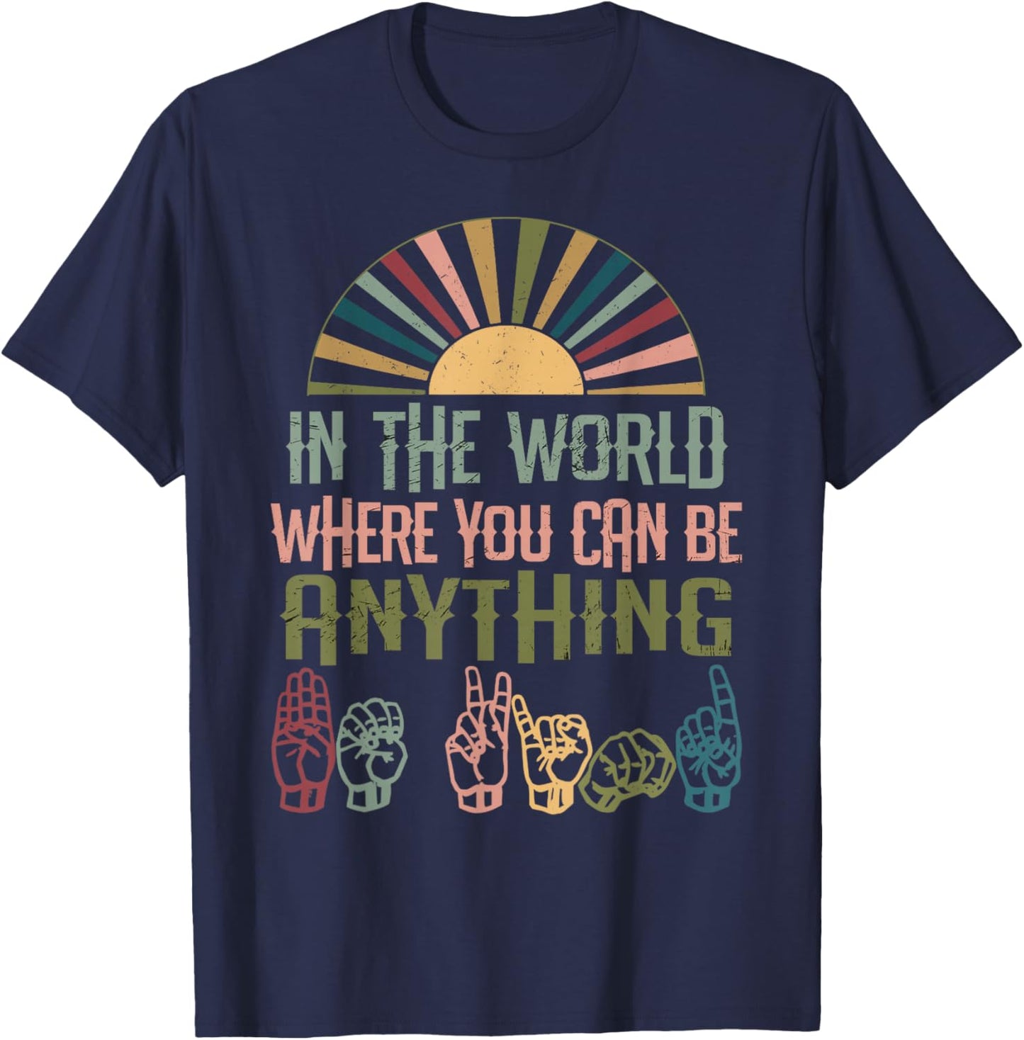 Sign Language Deaf Awareness Kindness ASL Lenguaje de Señas T-Shirt - T-Shirt | Navy