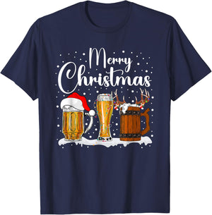 Christmas Pajamas Men Women Christmas Sweater Beer Glasses T-Shirt - T-Shirt | Navy