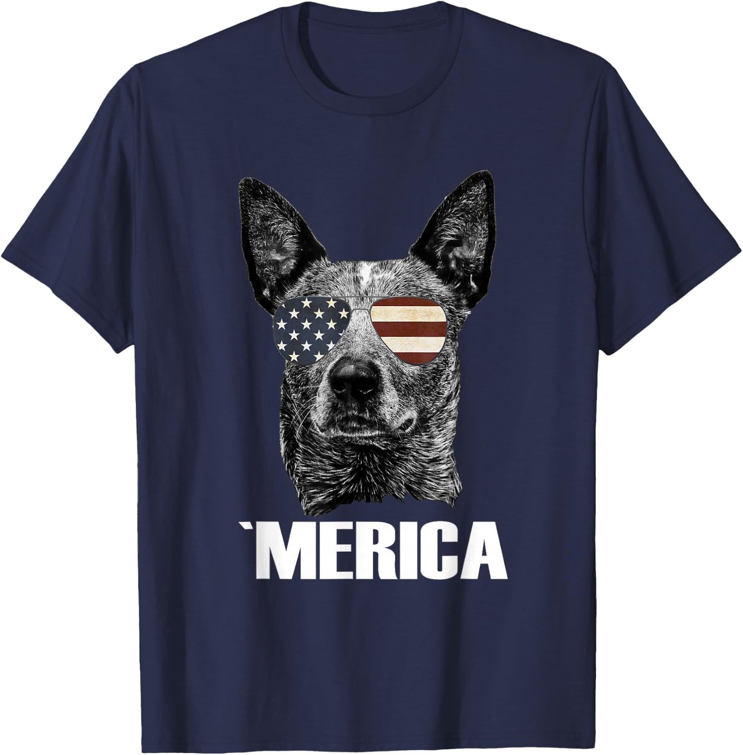 4th July Blue Heeler Dog Merica Patriotic USA Flag Cute T-Shirt - T-Shirt | Navy