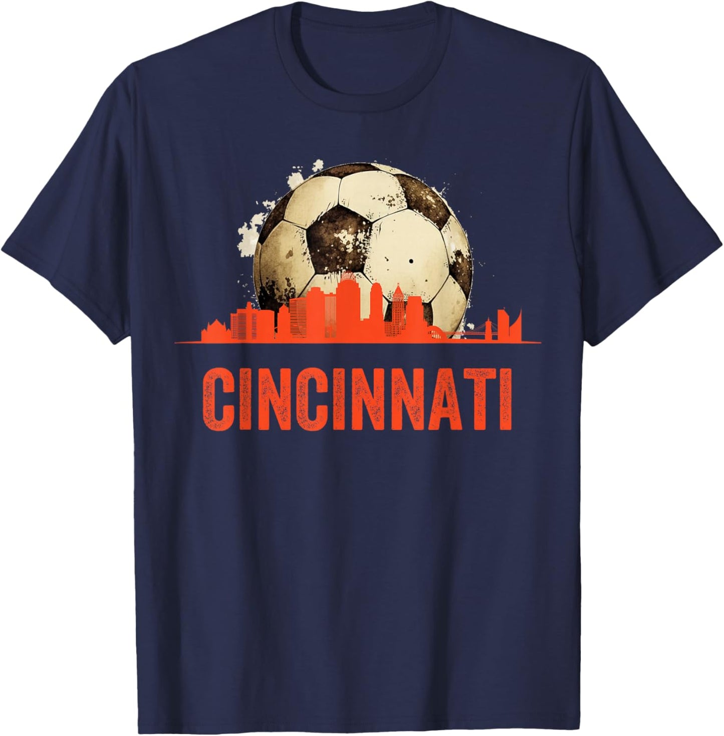 Cincinnati Soccer Queen City Skyline Futbol Fan T-Shirt - T-Shirt | Navy