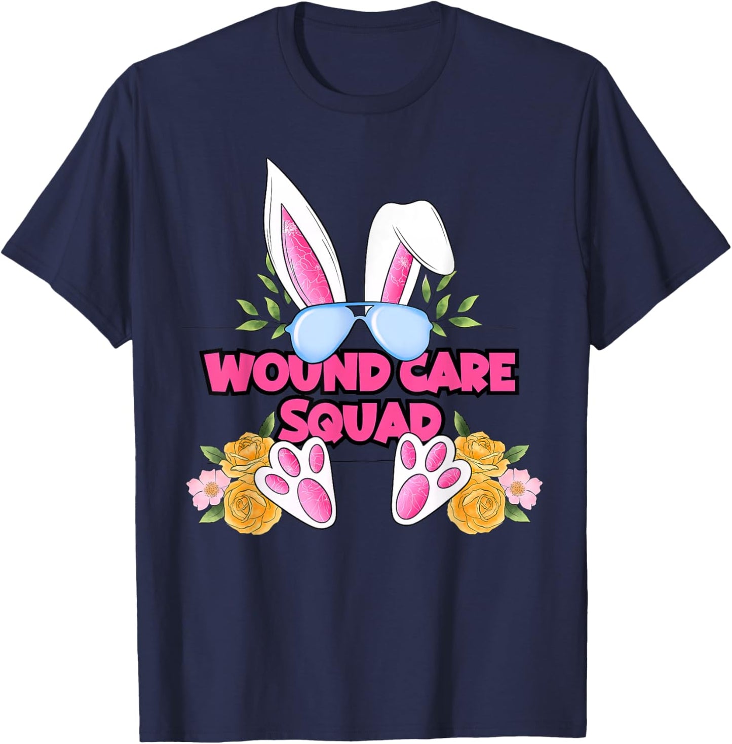 Wound Care Nurse Cute Bunny Flower Easter Day Nursing Wound T-Shirt - T-Shirt | Navy
