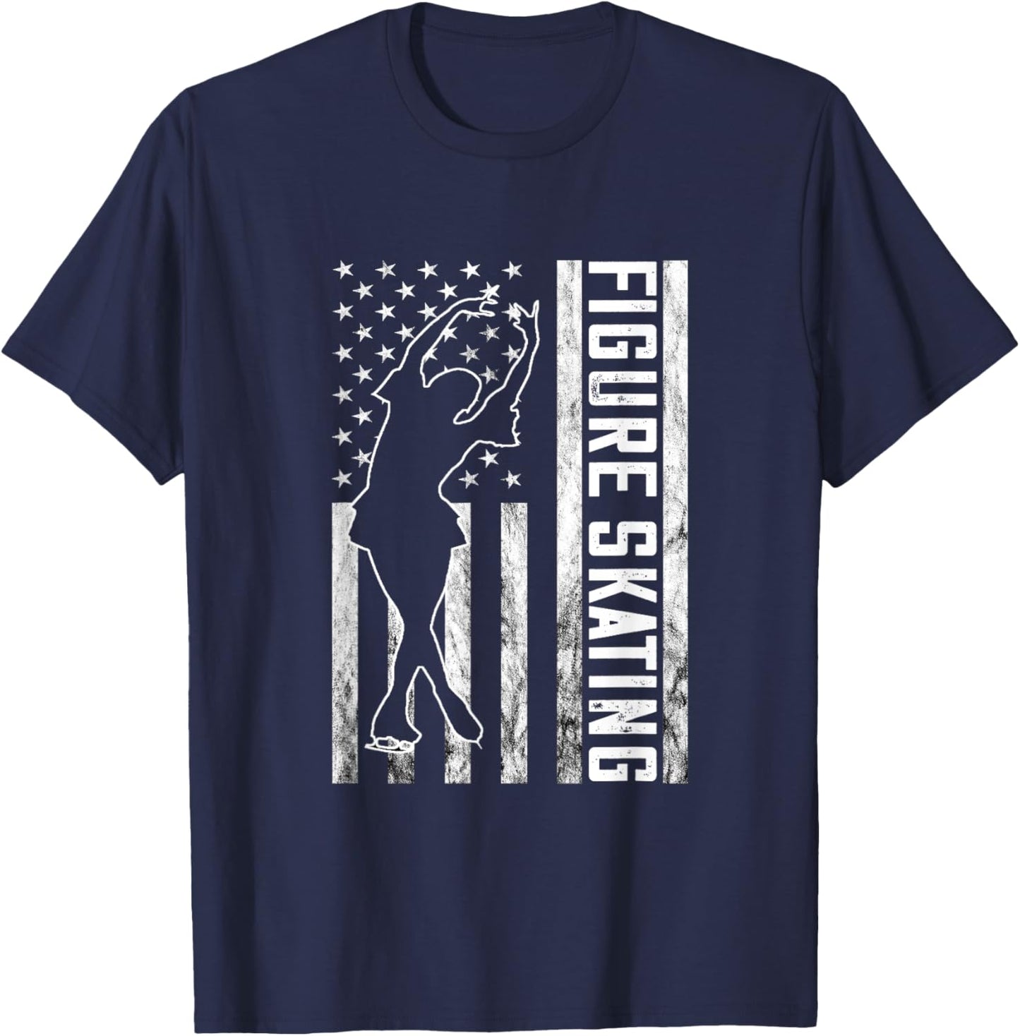 Vintage Figure Skating America USA Flag Dance Ice Skating T-Shirt - T-Shirt | Navy