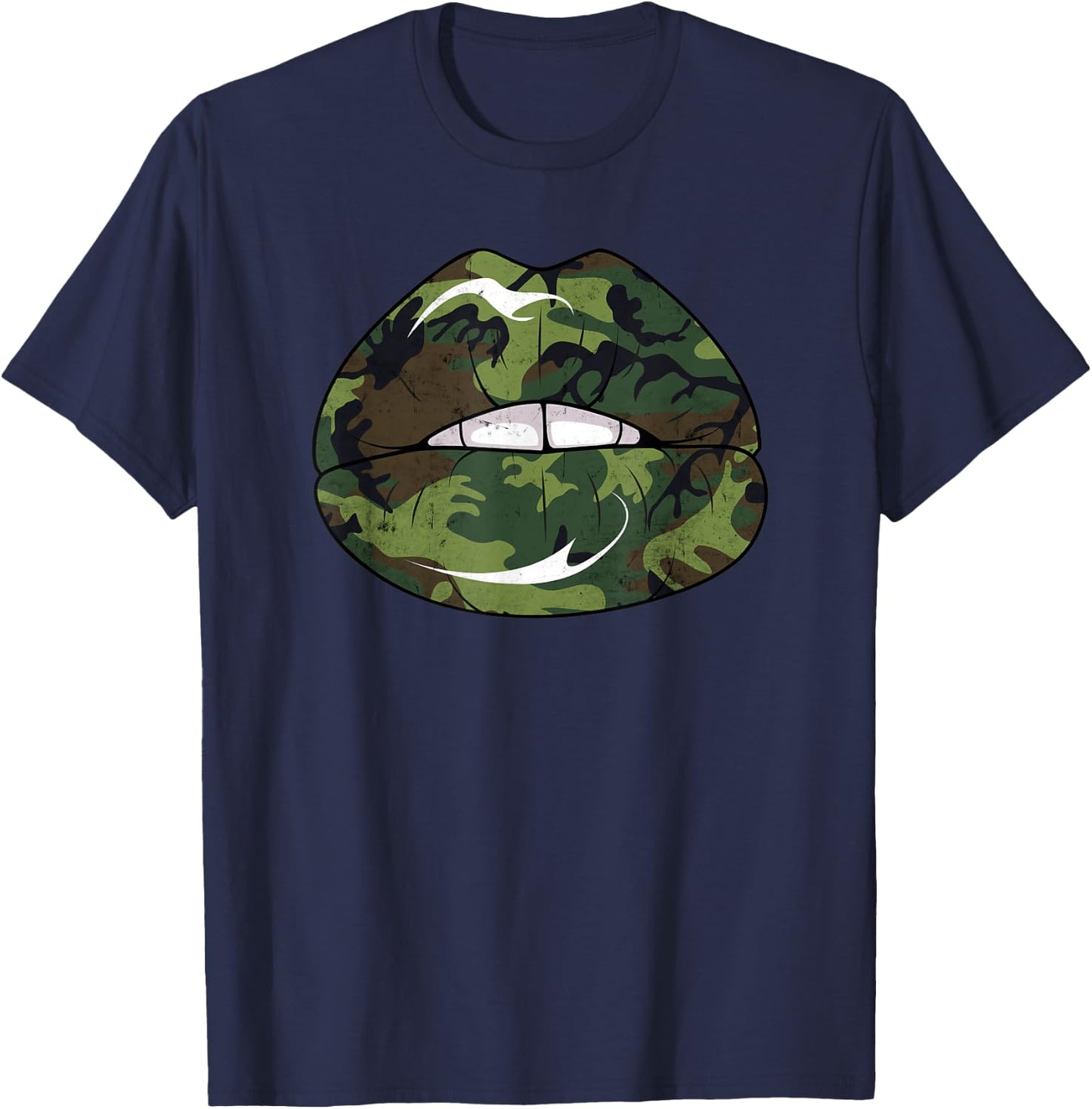 Sexy Seductive Camo Camouflage Lips Apparel T-Shirt - T-Shirt | Navy