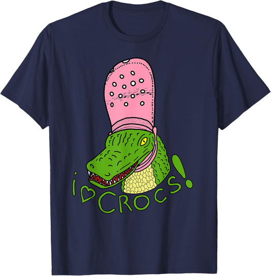 I Love Crocs Funny Alligator - Crocodile Wearing Cute Fangs , Black, S T-Shirt - T-Shirt | Navy