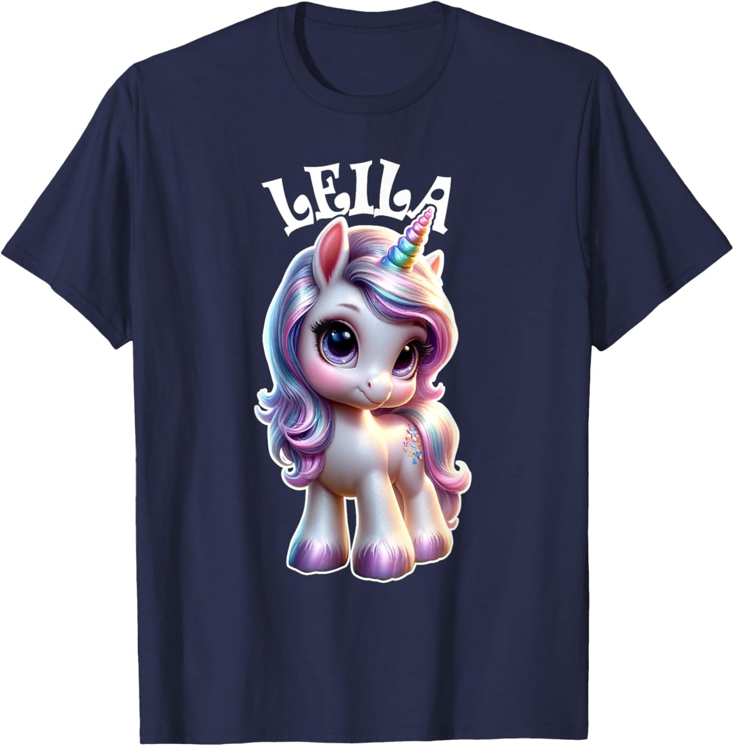 Leila Cute Unicorn Design for Girls Name Leila T-Shirt - T-Shirt | Navy