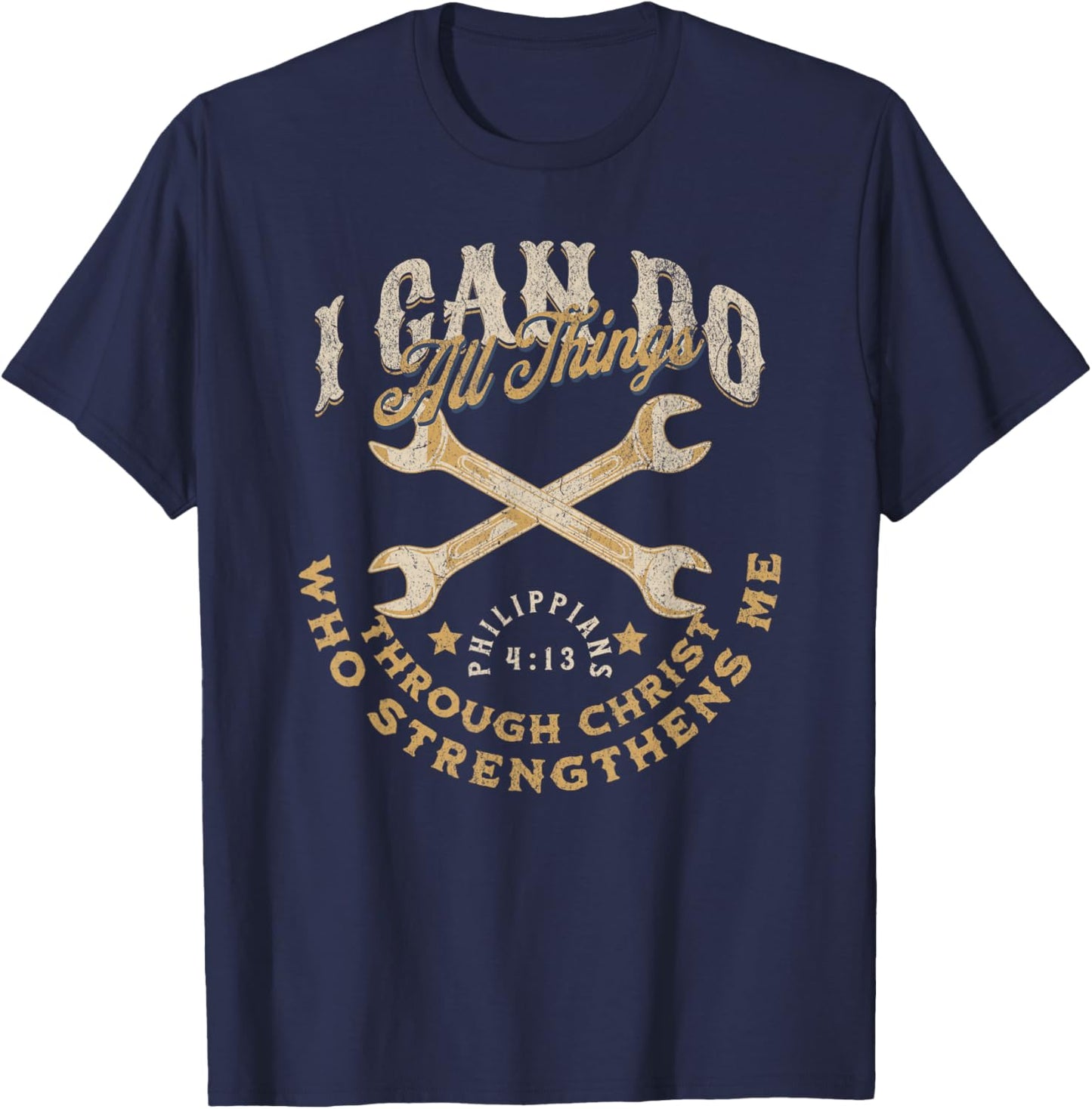 Cool Classic Car Mechanic Wrench Bible Scripture Verse Faith T-Shirt - T-Shirt | Navy