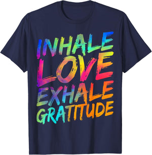 Inhale Love Exhale Gratitude Yoga Meditation Spiritual Women T-Shirt - T-Shirt | Navy