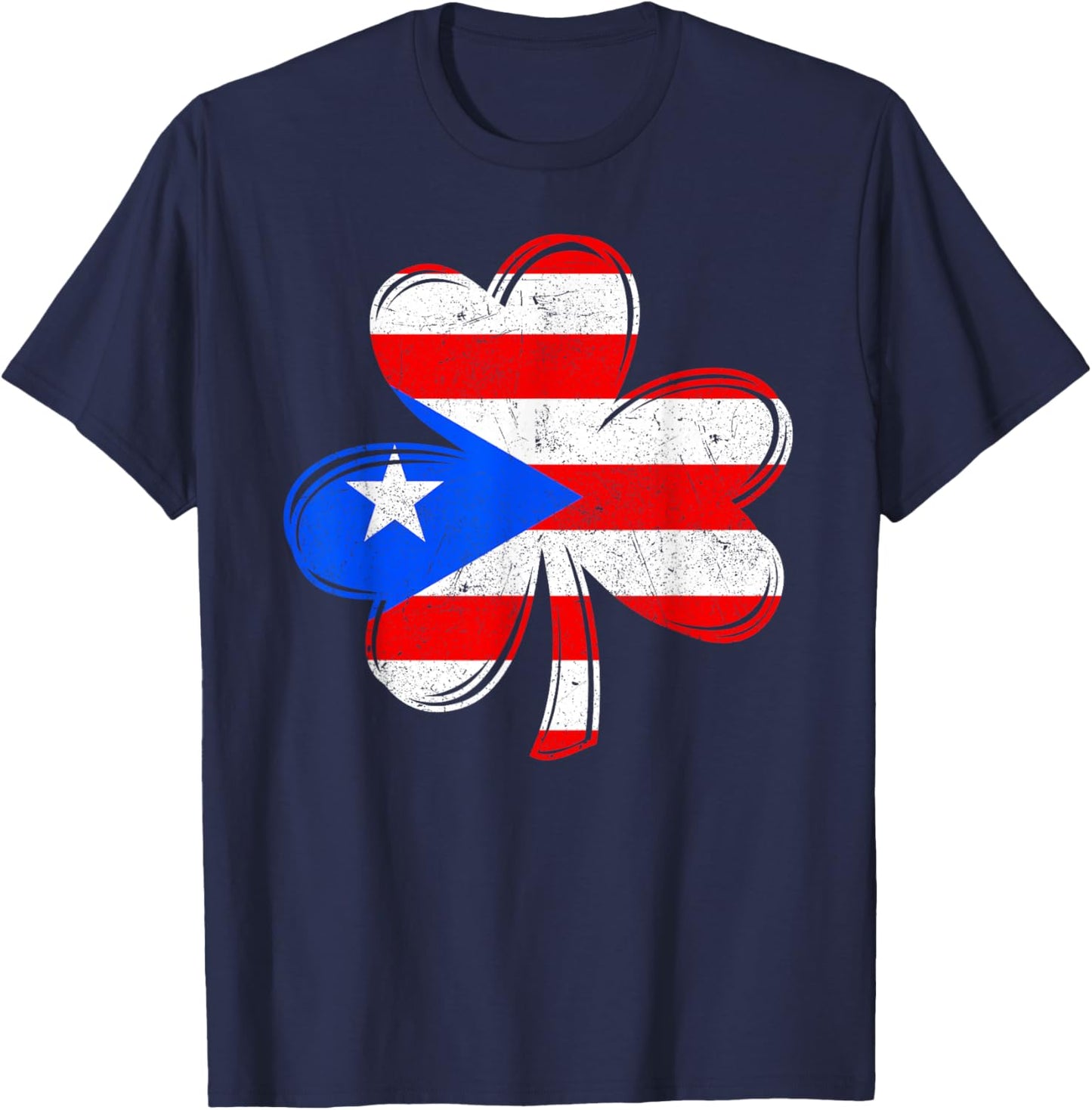 Puerto Rico Flag Shamrock Irish Patriotic Patricks Day Retro T-Shirt - T-Shirt | Navy
