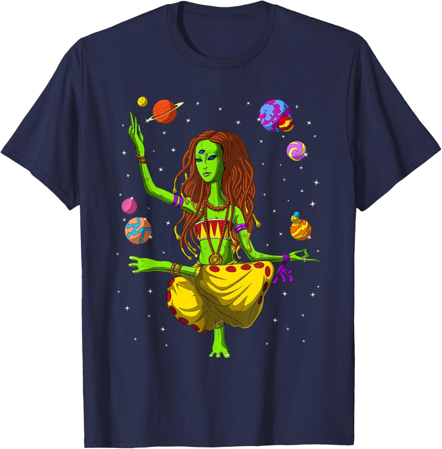 Hippie Alien Yoga Zen Meditation Psychedelic Spiritual Women T-Shirt - T-Shirt | Navy