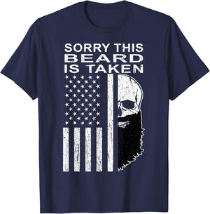 Sorry This Beard is Taken American Flag Skull Bearded Gifts T-Shirt - T-Shirt | Navy