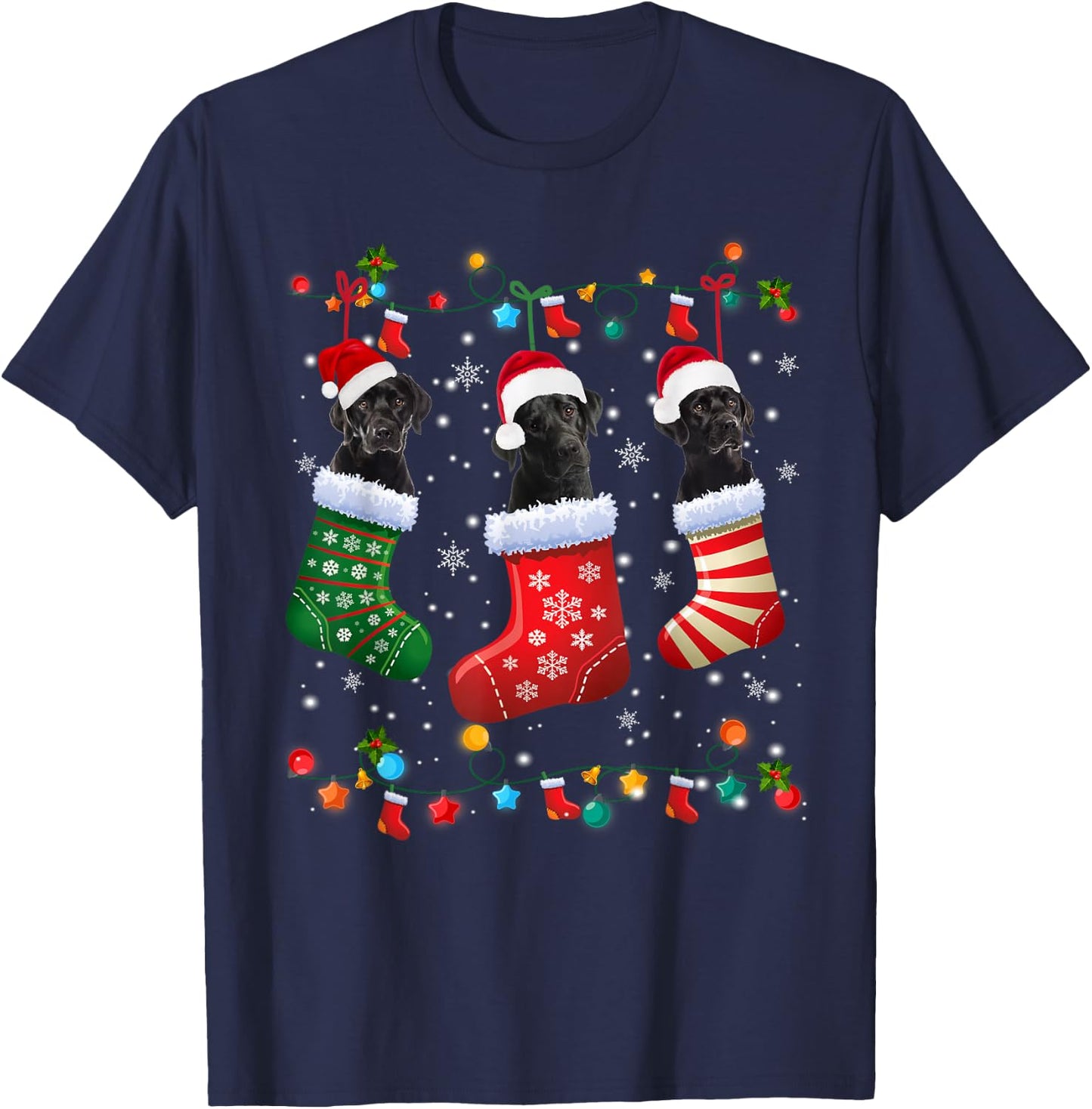 Christmas Socks Pajama Black Lab Labrador Dog Puppy Lover T-Shirt - T-Shirt | Navy