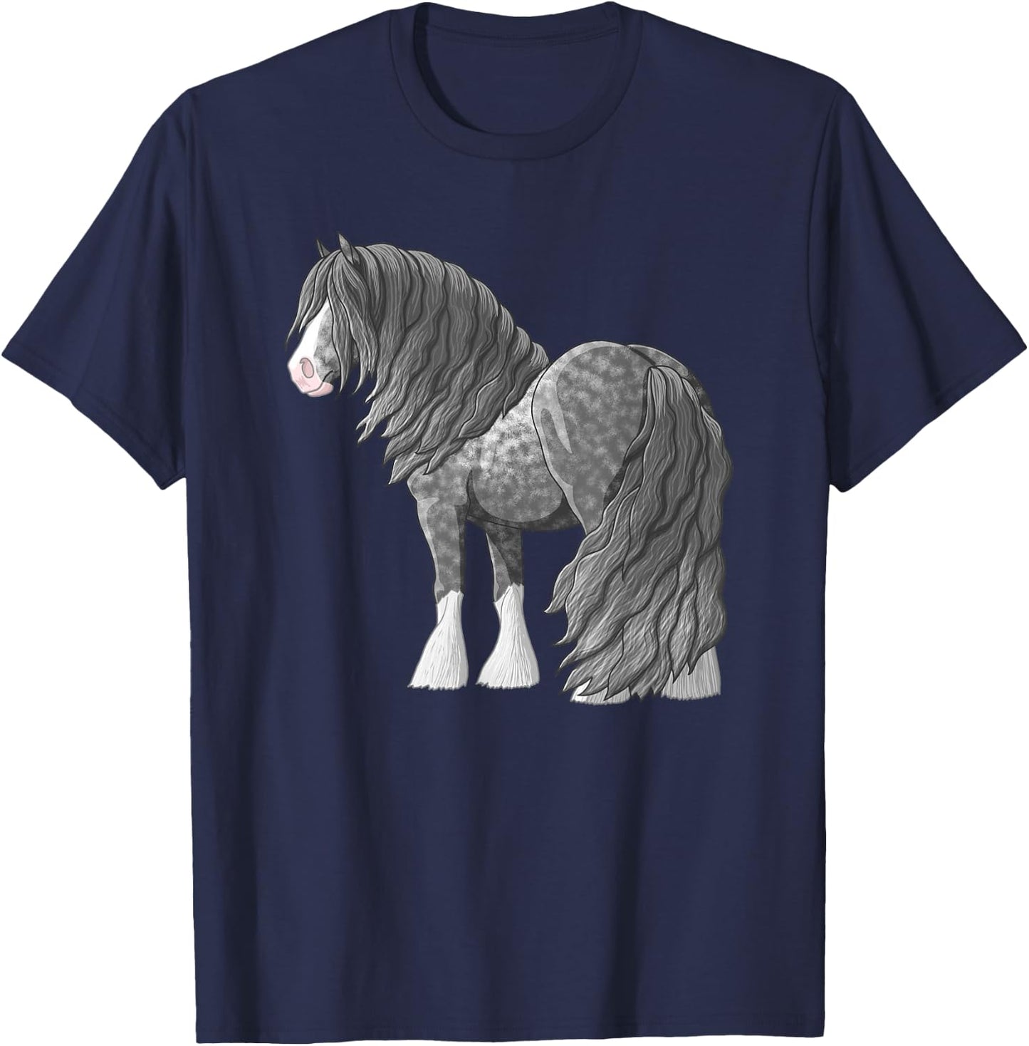 Dapple Gray Gypsy Vanner Irish Cob Draft Horse T-Shirt - T-Shirt | Navy