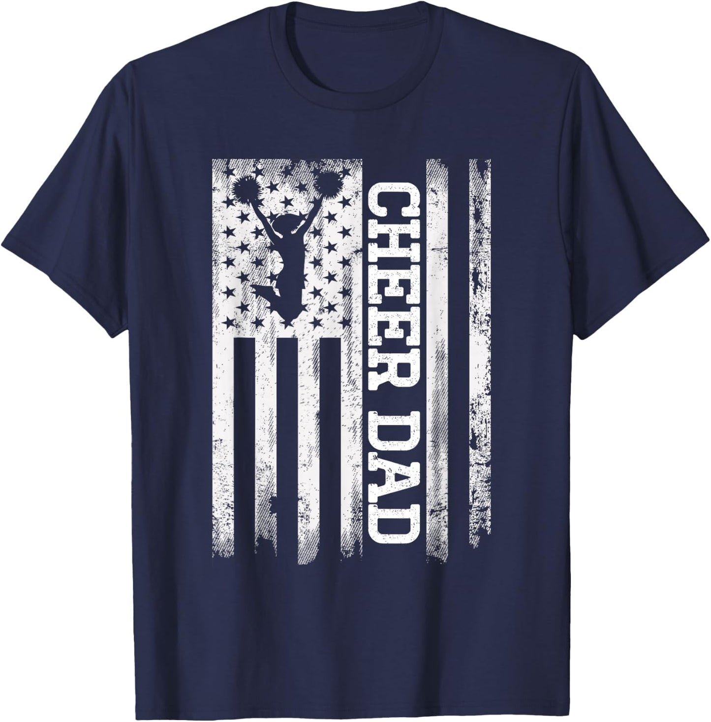 Cheer Dad American Flag Cheerleader Rebel Cheerleading for Kids Men T-Shirt - T-Shirt | Navy