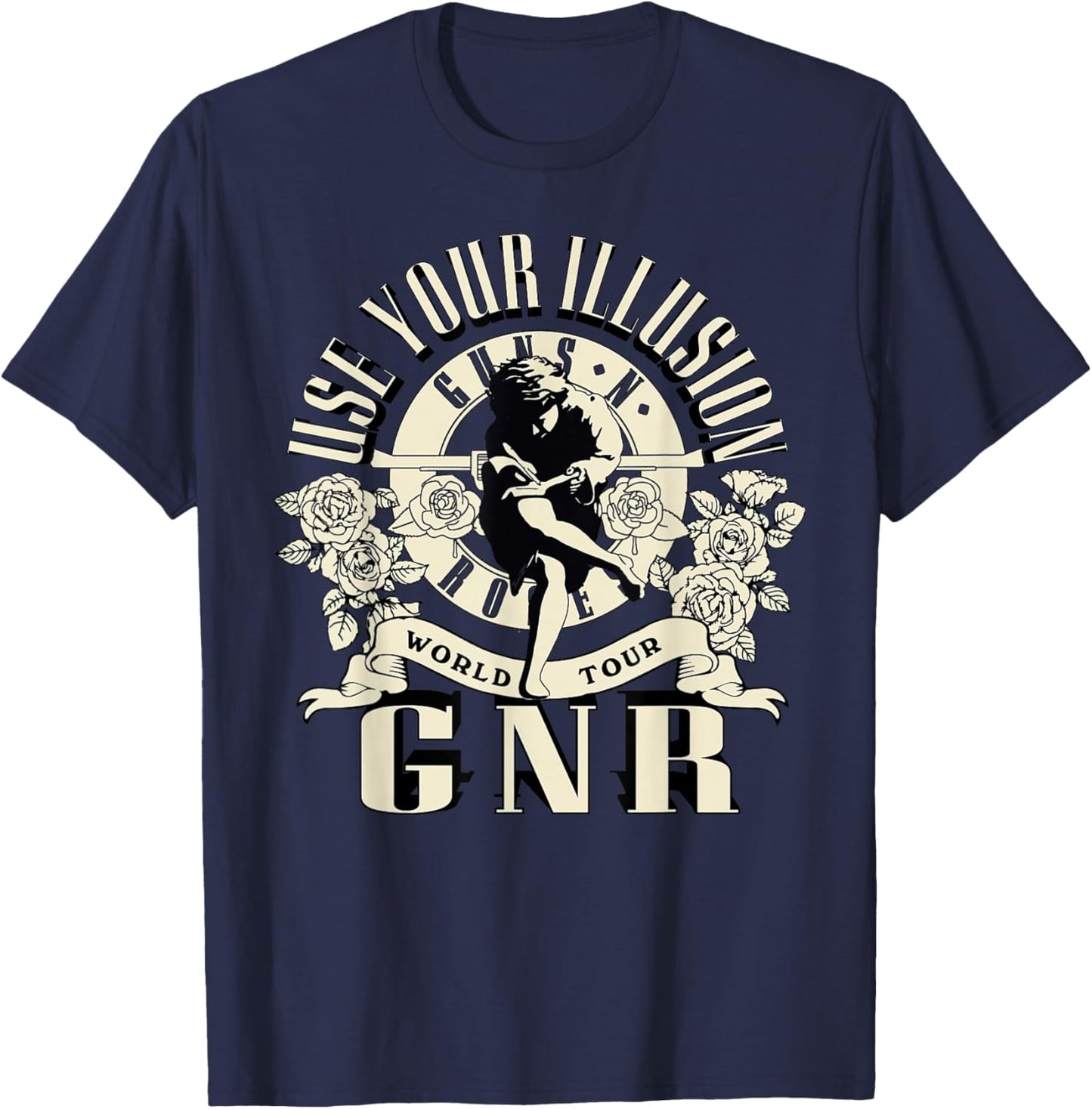 Official Guns N' Roses Illusion World Tour T-Shirt - T-Shirt | Navy