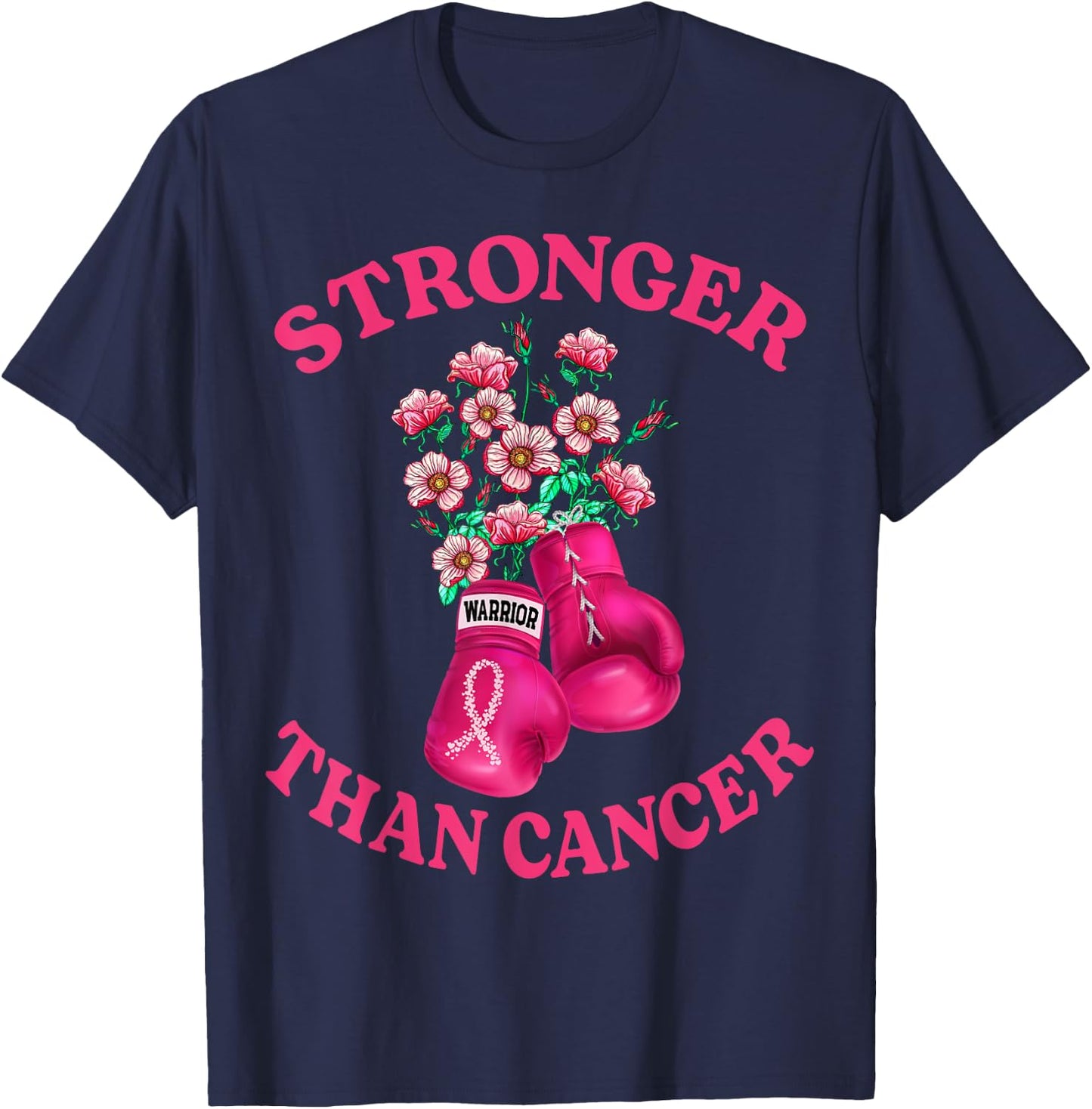 Stronger Than Cancer Boxing Gloves Pink Ribbon Breast Cancer T-Shirt - T-Shirt | Navy
