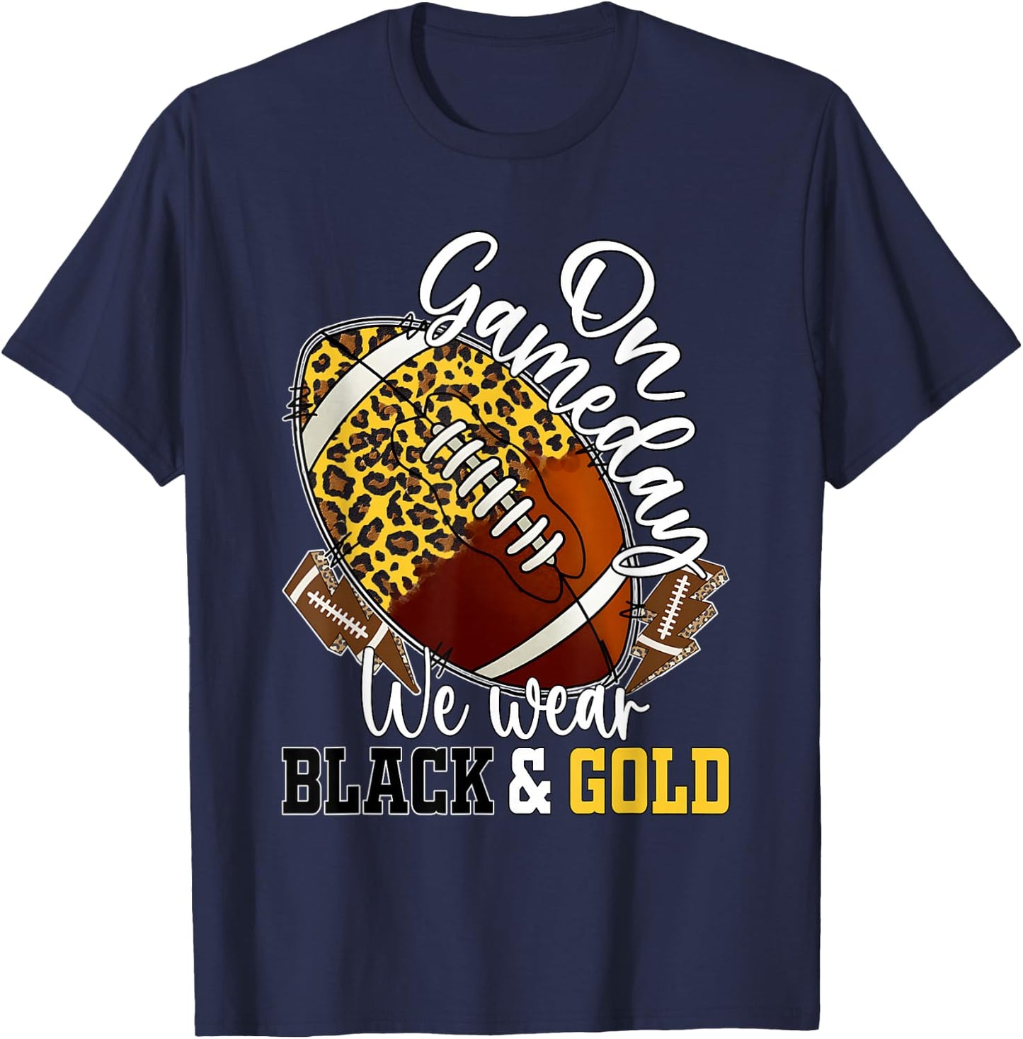 On Gameday Football We Wear Black And Gold School Spirit T-Shirt - T-Shirt | Navy