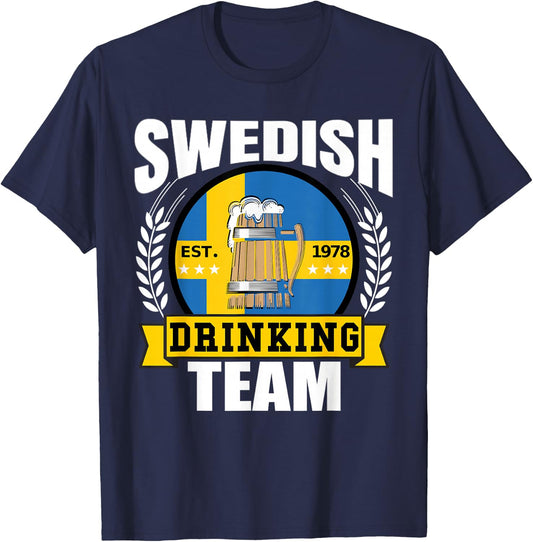 Swedish Drinking Team Funny Sweden Flag Beer Party Gift T-Shirt - T-Shirt | Navy