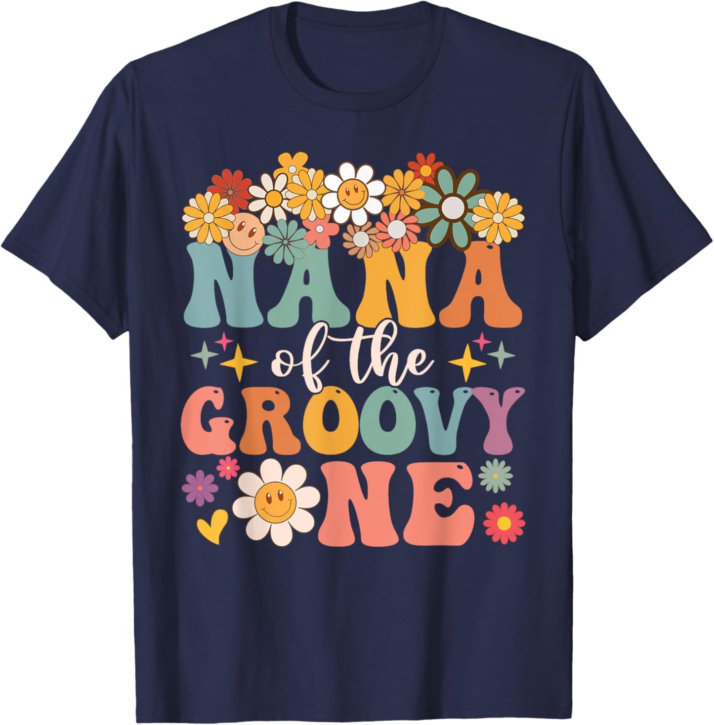 Retro Nana of Groovy One Matching Family 1st Birthday Party T-Shirt - T-Shirt | Navy