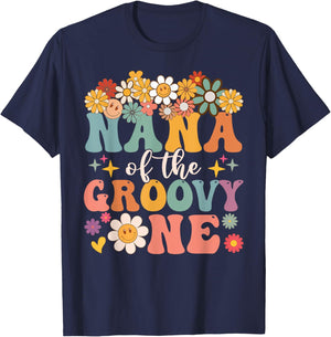 Retro Nana of Groovy One Matching Family 1st Birthday Party T-Shirt - T-Shirt | Navy