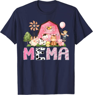 Mema Pink Farm Cow Birthday Girl Matching Family T-Shirt - T-Shirt | Navy