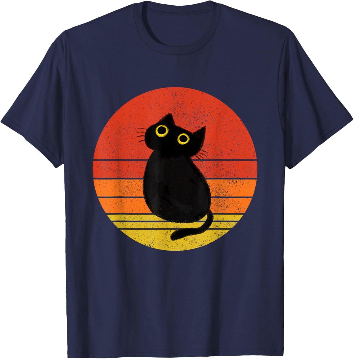 Cute Black Cat Vintage Sunset Cat Lover Cat Owner T-Shirt - T-Shirt | Navy