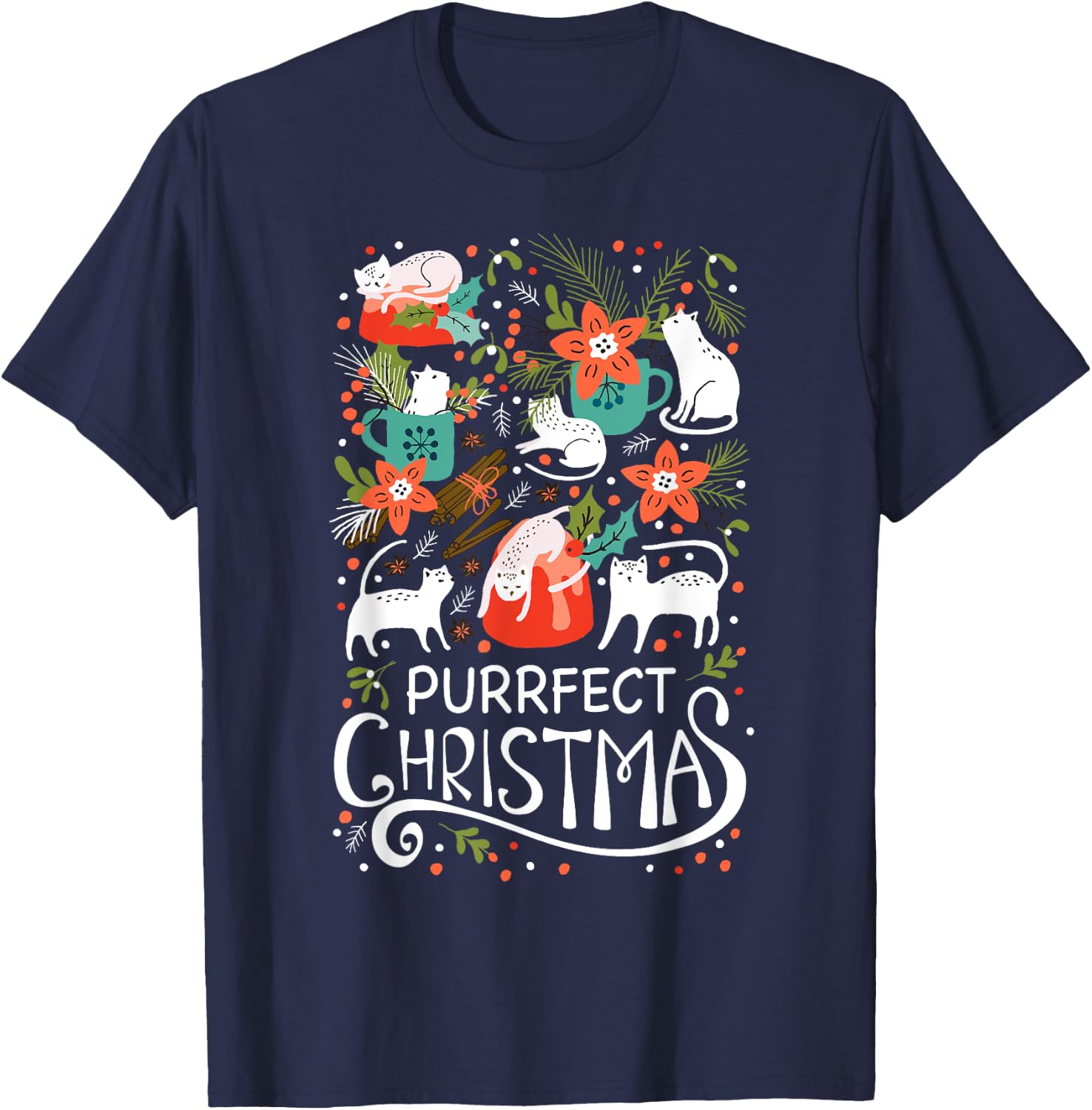 Cute Purrfect Christmas Cat Xmas Cat Lover Gift Men Women Kids T-Shirt - T-Shirt | Navy