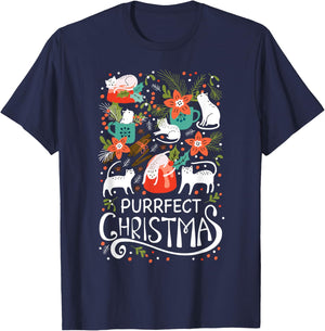 Cute Purrfect Christmas Cat Xmas Cat Lover Gift Men Women Kids T-Shirt - T-Shirt | Navy