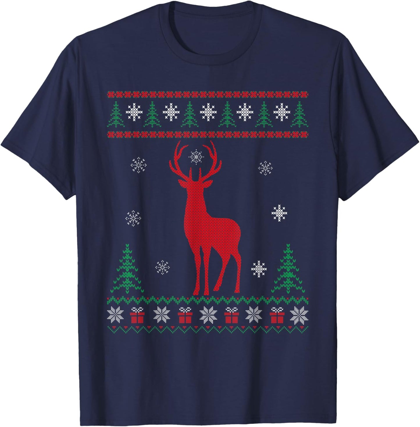 Xmas Matching Family Deer Lover Ugly Christmas Sweater T-Shirt - T-Shirt | Navy