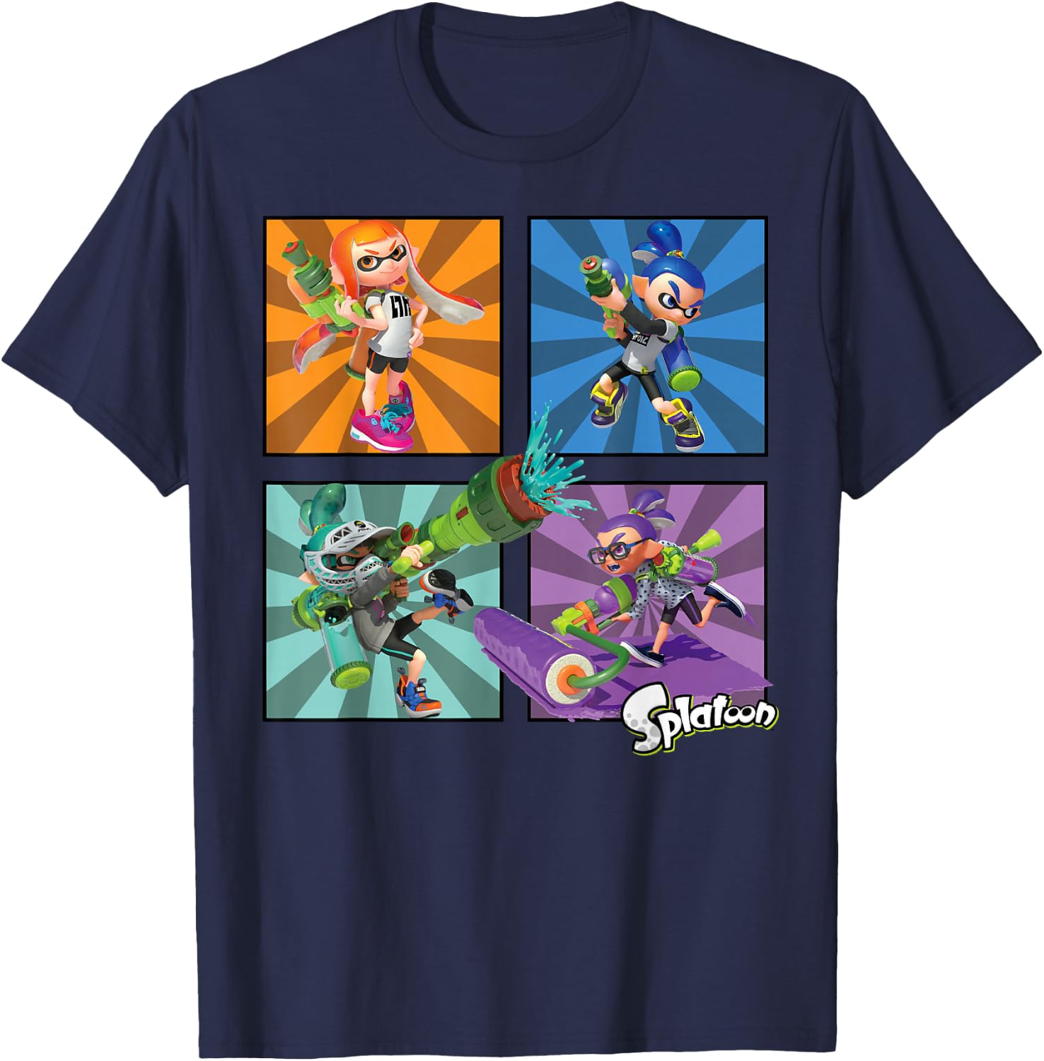 Splatoon Four Character Box Up T-Shirt - T-Shirt | Navy